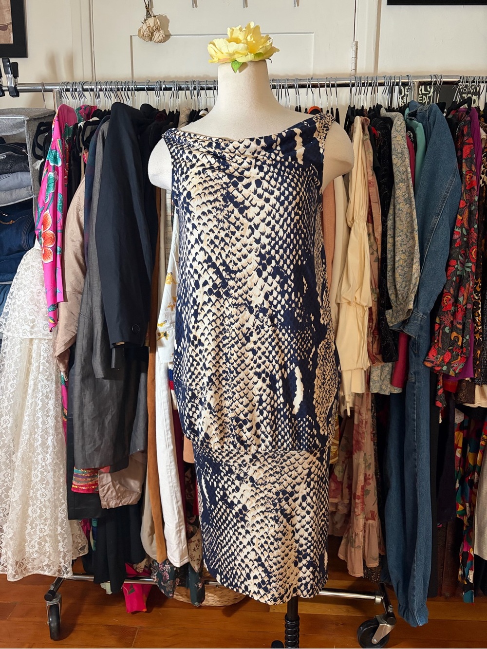DVF Diane von Furstenberg Mercedes Python Silk Cowl Neck Dress